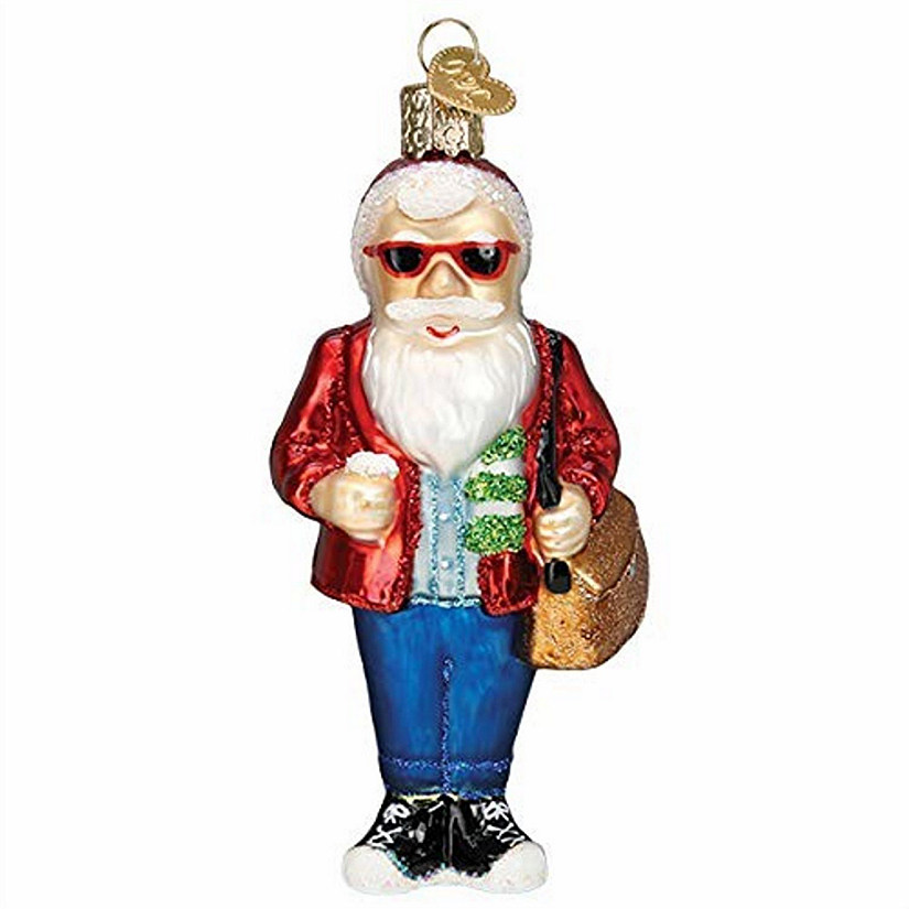 Old World Christmas 40311 Glass Blown Hipster Santa Ornament Image