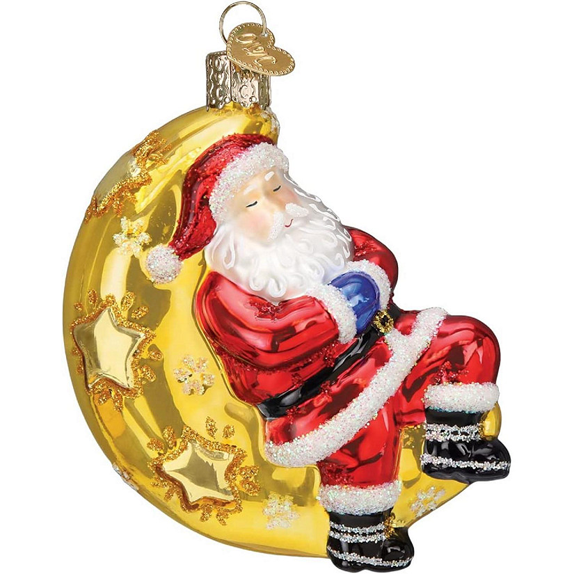 Old World Christmas Blown Glass Christmas Ornaments, Moonlight Santa Image