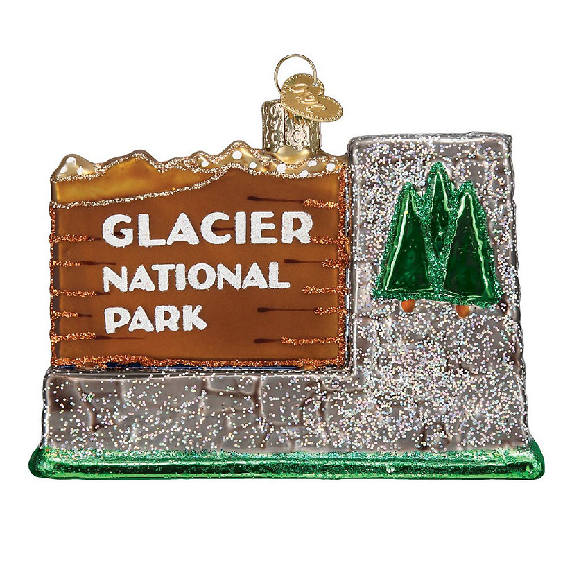 Old World Christmas Glacier National Park Sign Glass Ornament 36174 FREE BOX New Image