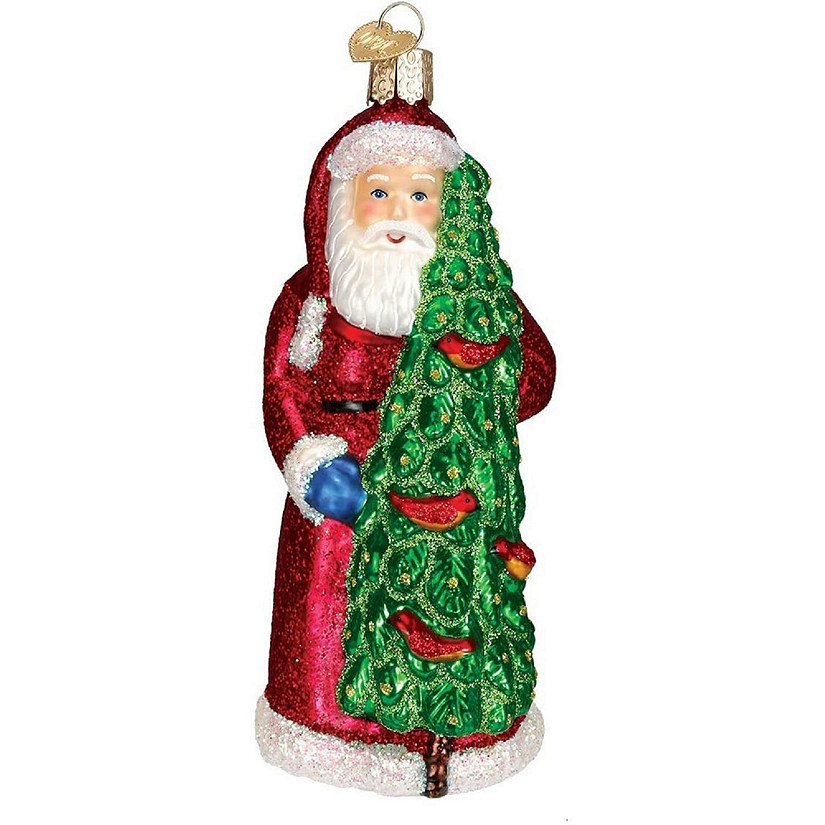 Old World Christmas Glass Blown Ornament, Santa with Calling Birds Image