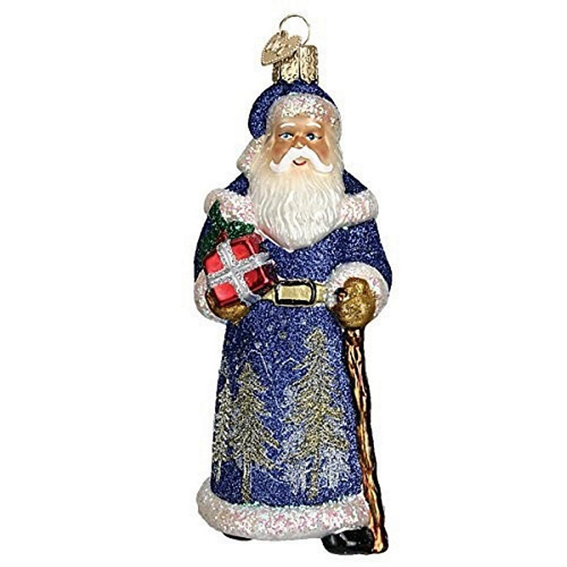 Old World Christmas Glistening Midnight Santa Glass Blown Ornament Image