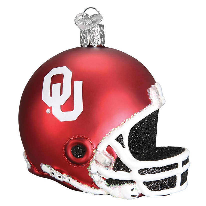 Old World Christmas Hanging Blown Glass Tree Ornament, Oklahoma Sooners Helmet Image