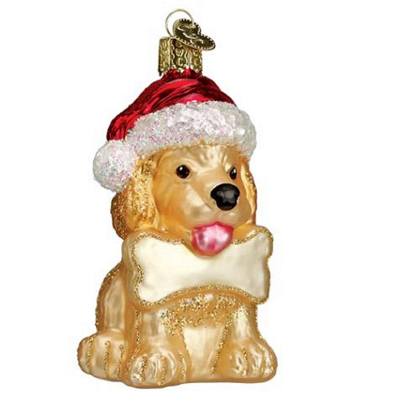Old World Christmas Jolly Pup with Santa Hat Glass Ornament FREE BOX 3.75 Inch Image