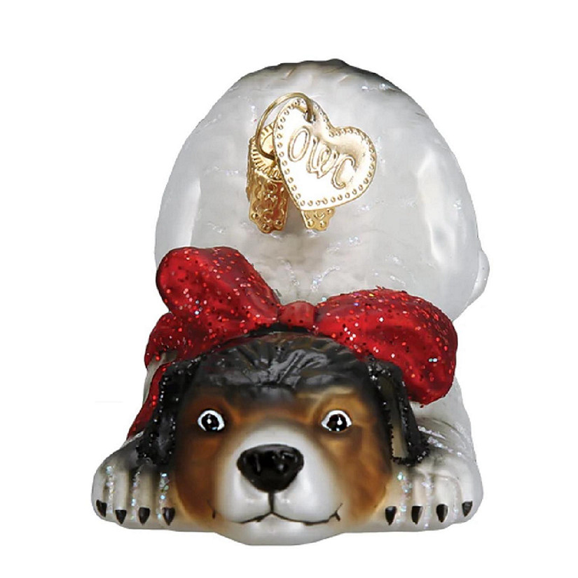 Old World Christmas Norman Rockwell Signature Dog Glass Ornament FREE BOX 4 inch Image