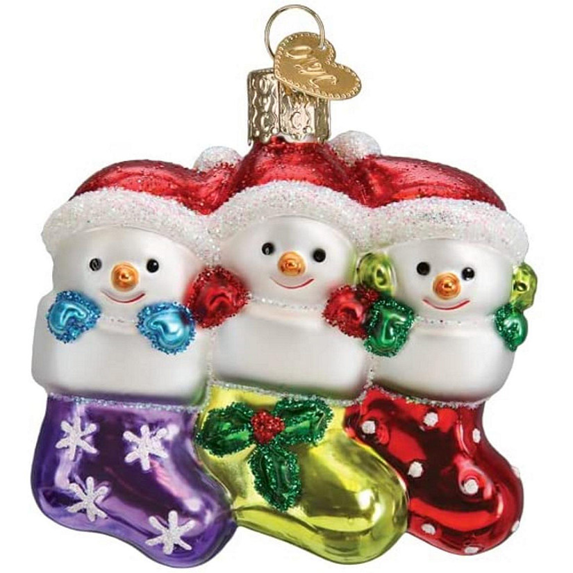 Old World Christmas Snow Family of 3 Glass Blown Ornament for Christmas Tree Image