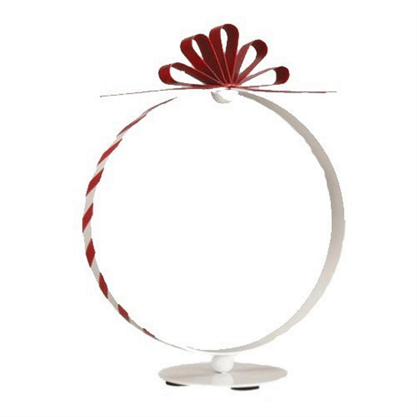 Old World Single Whimsical Circular Metal Ornament Stand Display, White and Red Image