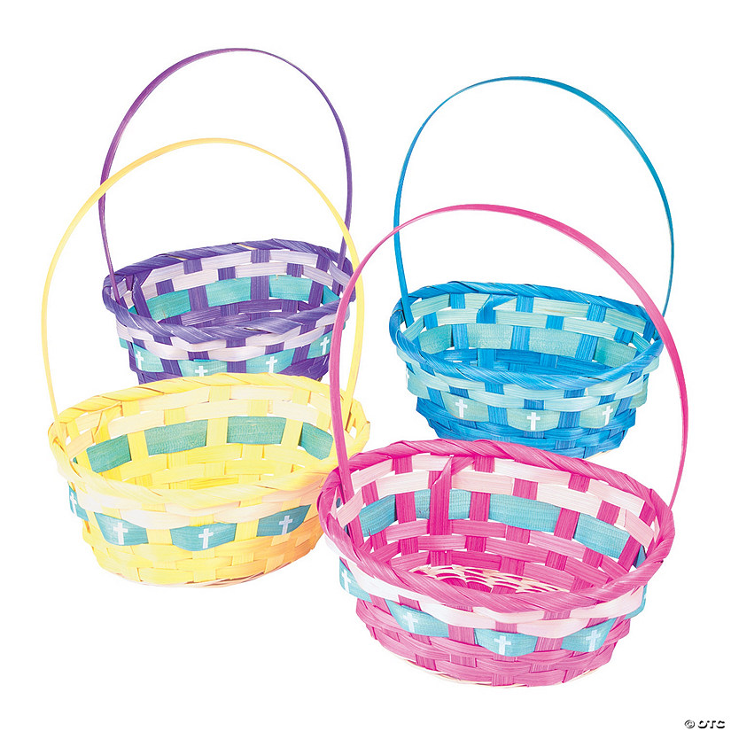 Ombre Easter Bamboo Baskets with Cross Image