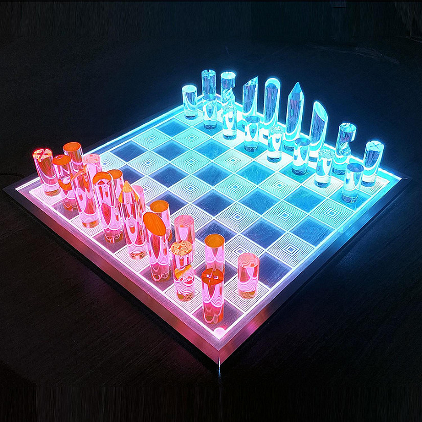 OnDisplay 3D Luxe Acrylic Fire & Ice LED Light Glowing Chess Set Image
