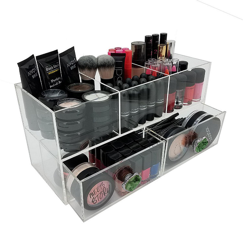 OnDisplay Andrea Deluxe Acrylic Cosmetic/Jewelry Organization Station w/Geode knobs - Green/Silver Image