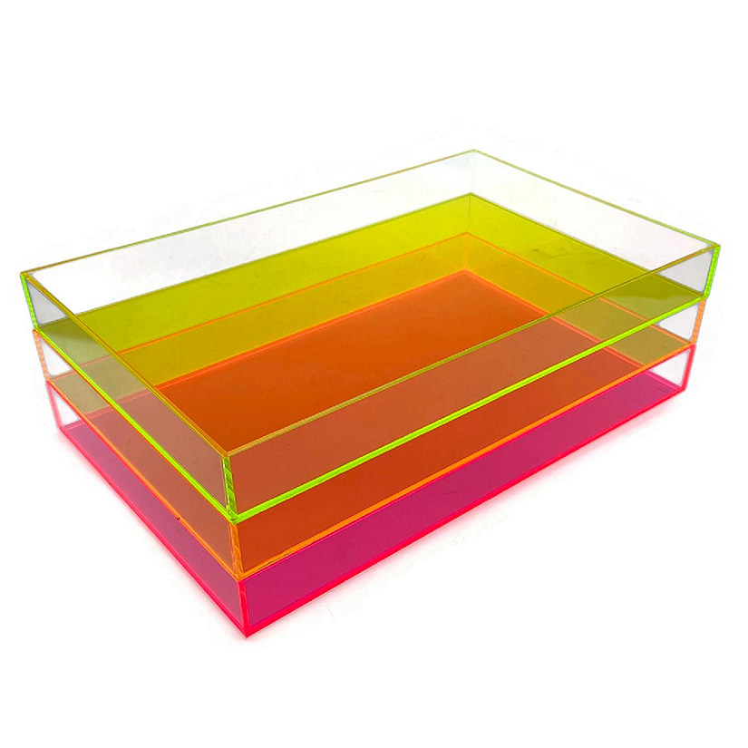 OnDisplay Electric Neon Luxe Clear Acrylic Stackable Cosmetic/Jewelry Tray - Stack of 3 Image