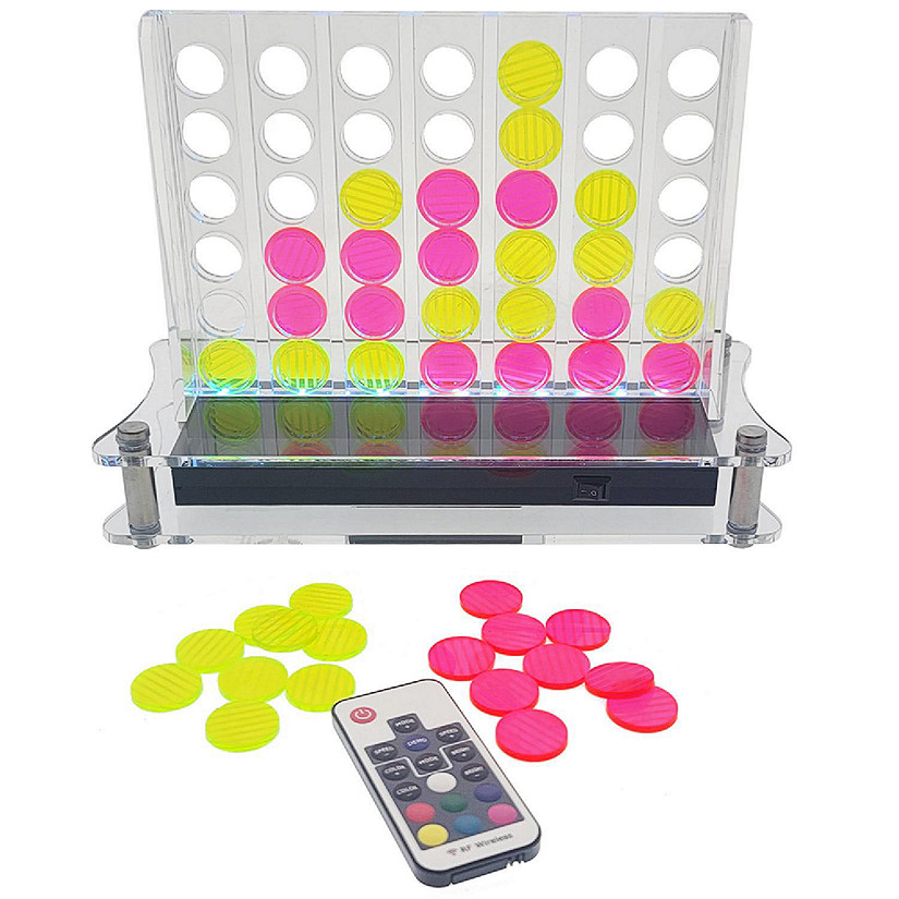 OnDisplay Luxe Glowing Acrylic Four In a Row Game w/Lights & Remote Control (Pink/Yellow) Image