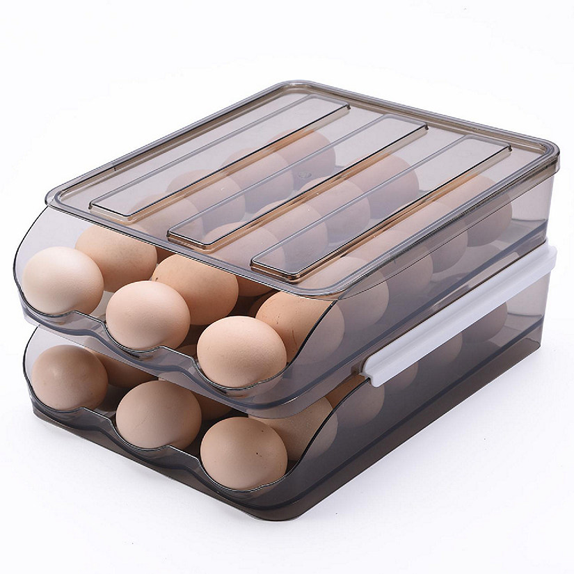 OnDisplay Stackable Acrylic Gravity Egg Tray Holder for Fridge (Brown, Set of 2 Trays) Image