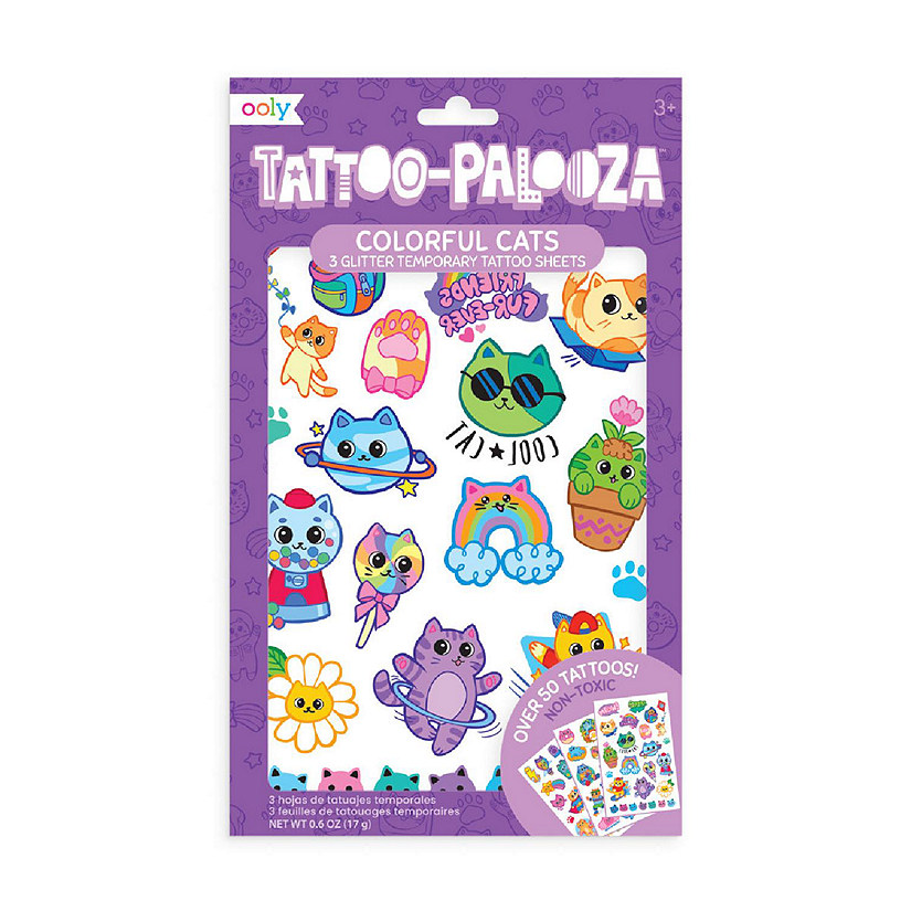 OOLY Tattoo Palooza Temp Tattoos - Colorful Cats Image