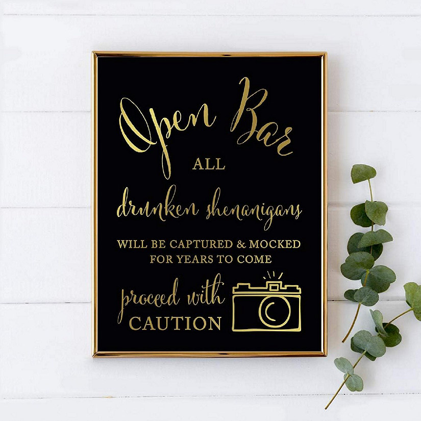 Open Bar Use Caution Black Gold 8.5x11 Image