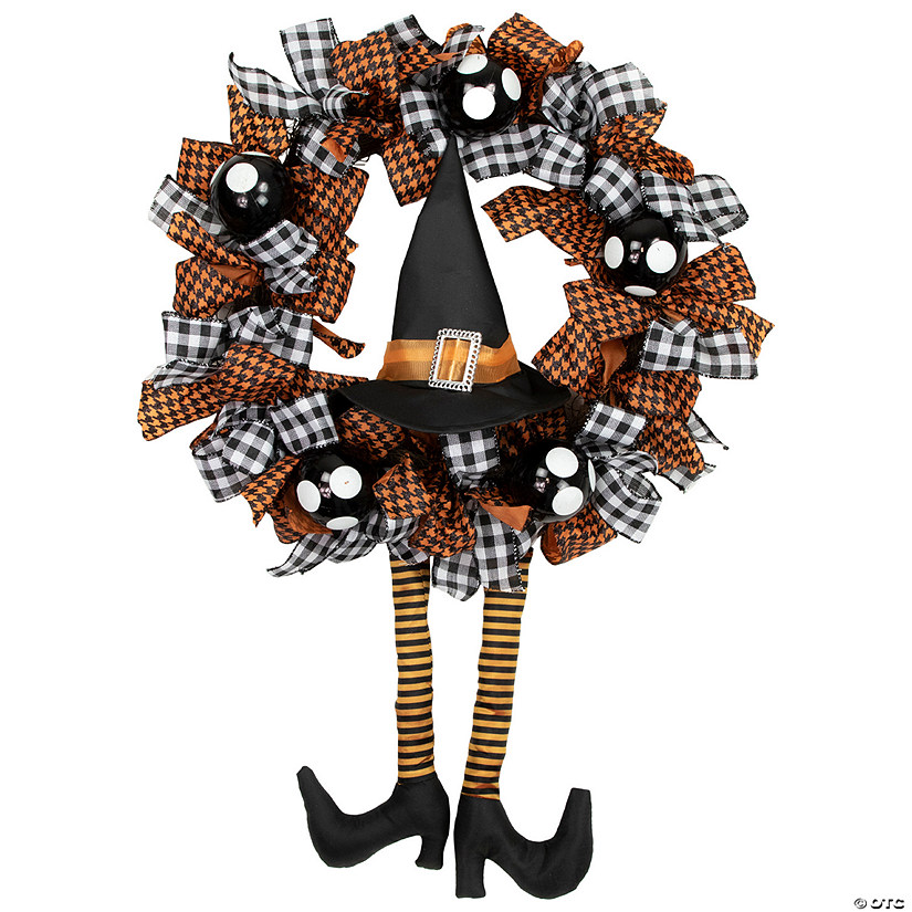 Orange and Black Witch with Bows Halloween Wreath  24-Inch  Unlit Image