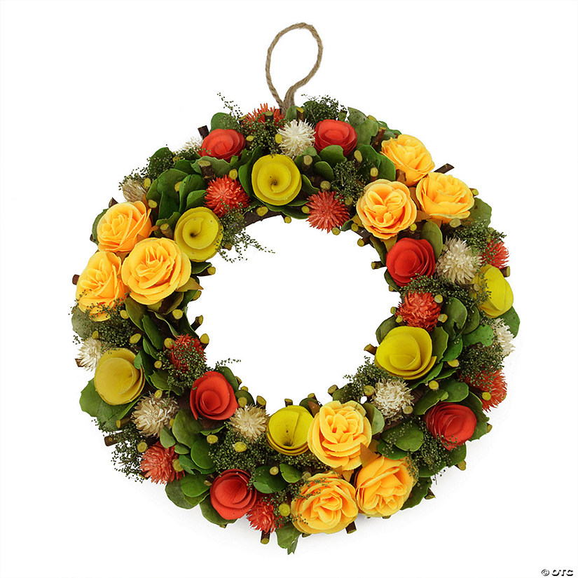 Orange and Yellow Flowers Artificial Floral Spring Wreath  12" Image