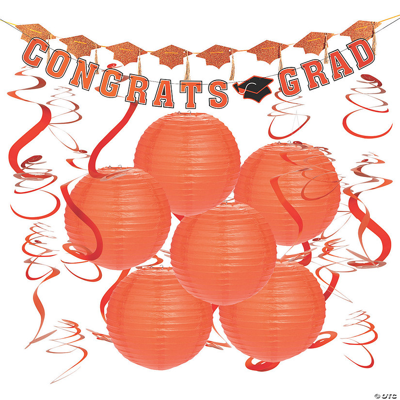 Orange Congrats Grad Hanging Decorations Kit - 20 Pc. Image