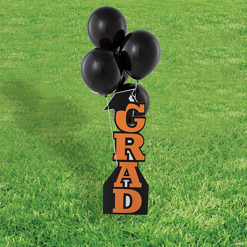 Orange Grad Vertical Yard Sign Kit with Black 11" Latex Balloons - 21 Pc. Image