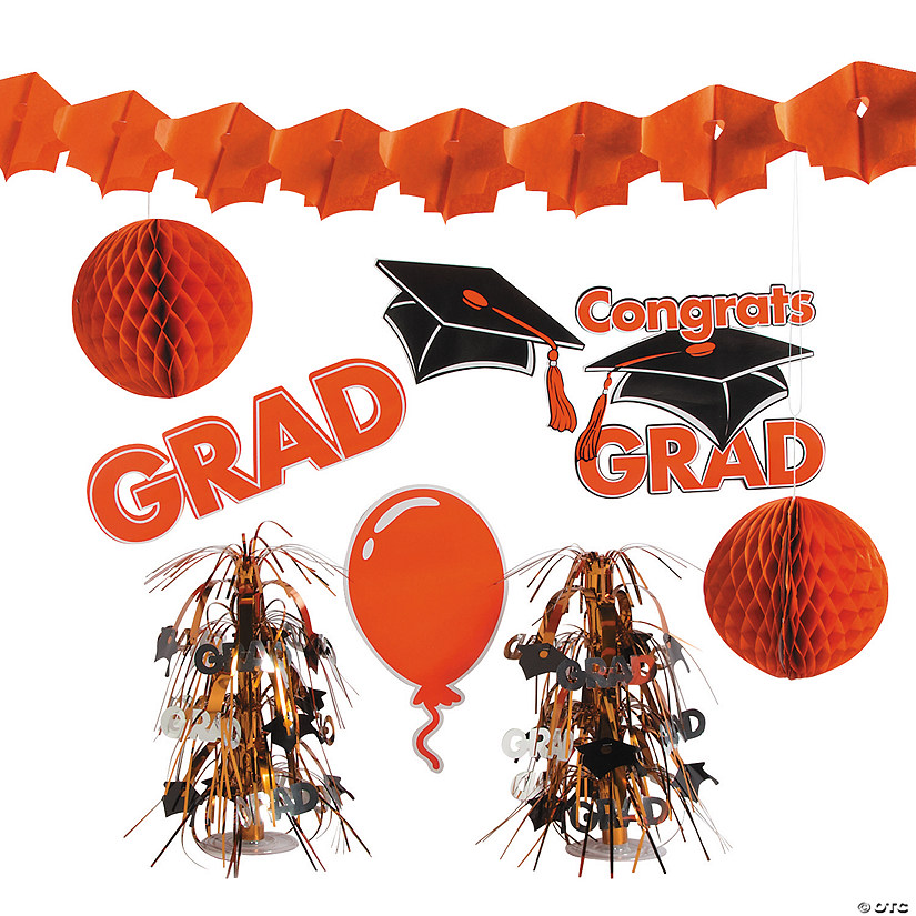 Orange Graduation Party Decorating Kit - 9 Pc. Image