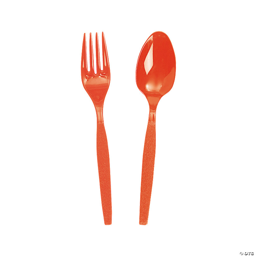 Orange Plastic Fork & Spoon Cutlery Set - 16 Ct. Image