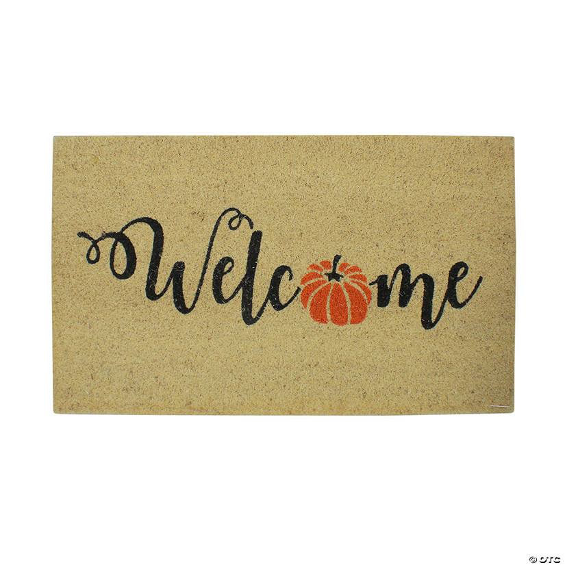 Orange Pumpkin "Welcome" Fall Harvest Outdoor Doormat 18" x 30" Image