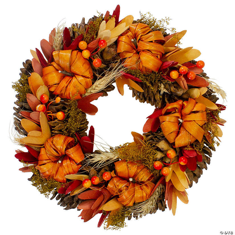 Orange Pumpkins and Berries Autumn Harvest Wreath  13-Inch  Unlit Image