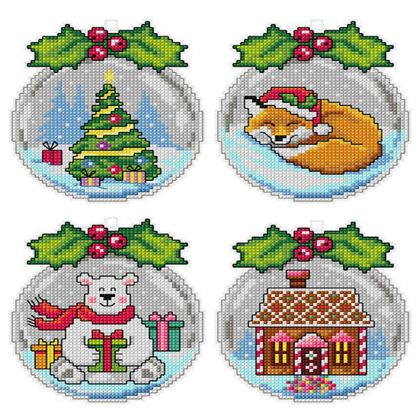 Orchidea Counted cross stitch kit with plastic canvas Christmas balls set of 4 designs 7678 Image