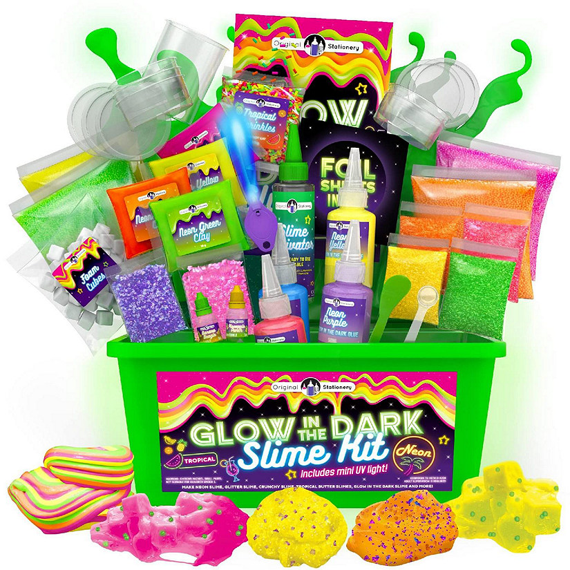 Original Stationery Tropical Glow In The Dark Slime Kit to Make Neon Crunchy Slime, Floam, Jelly Cube and Rainbow Slime, Fun Slime Kit for Girls 10-12 Image