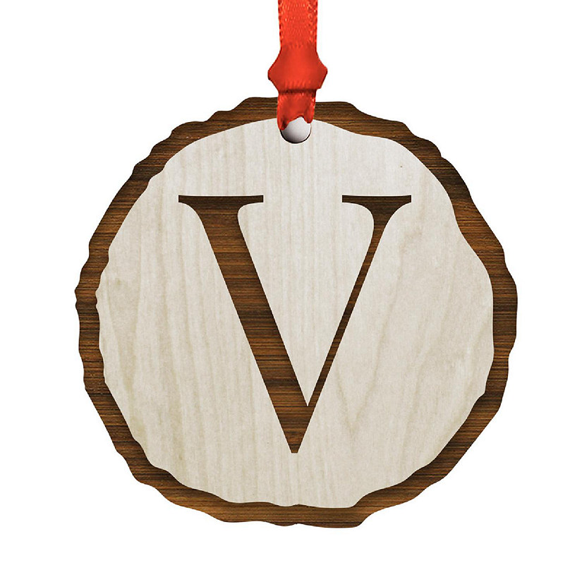 Ornament Letter V Wood Slab Image