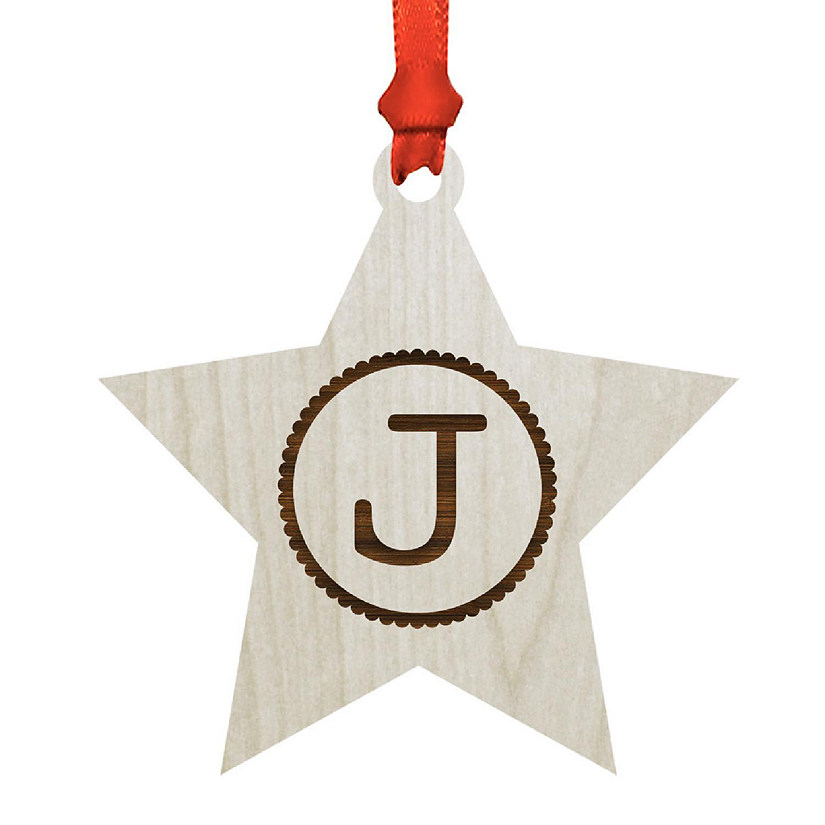 Ornament Wood Letter J Star Image