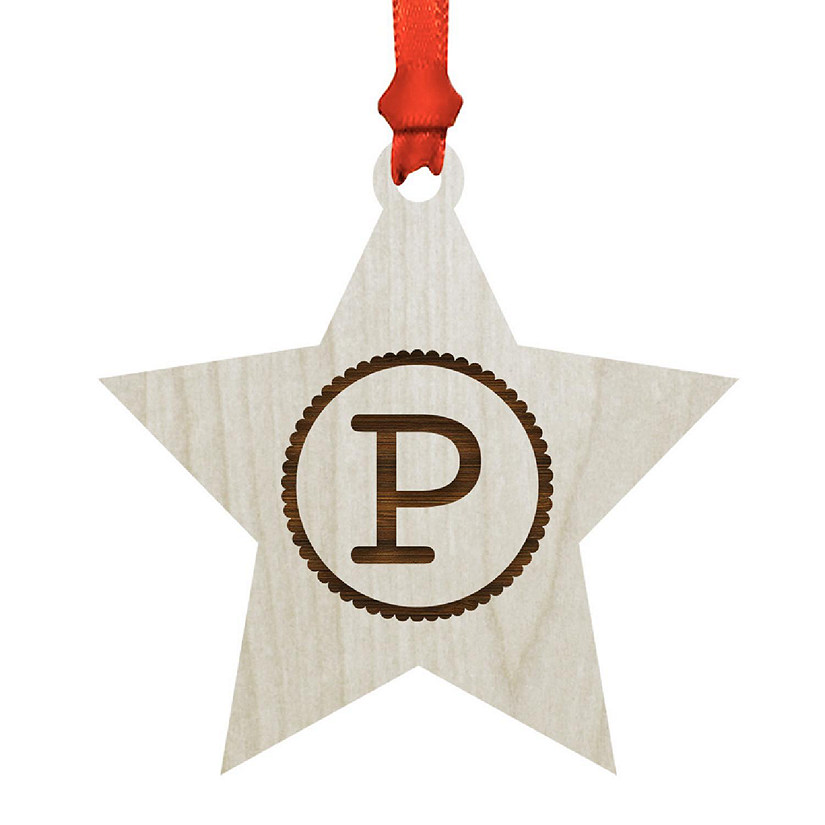 Ornament Wood Letter P Star Image