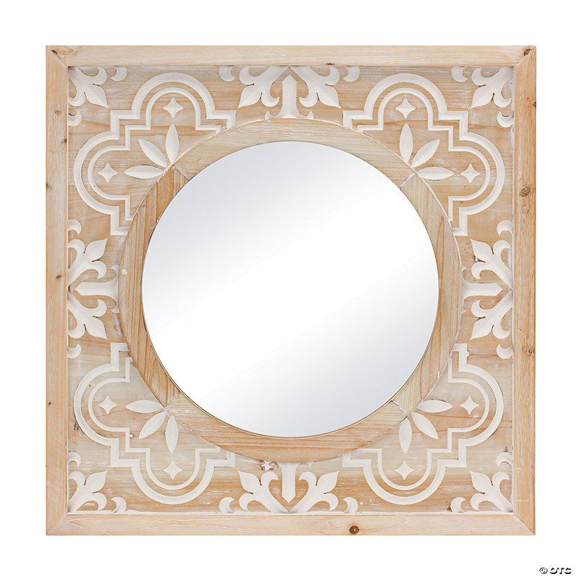 Ornate Carved Wall Mirror 23.25"Sq Wood/Mdf/Glass Image