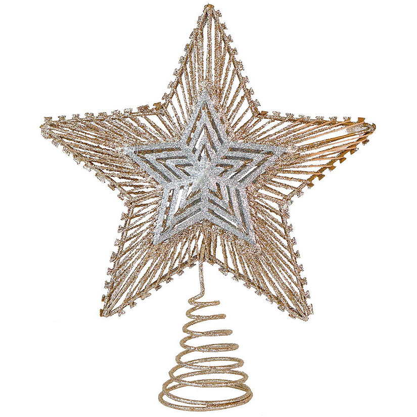 Ornativity Christmas Glitter Star Tree Topper - Rose Gold and Silver Bethlehem Star Ornament Image