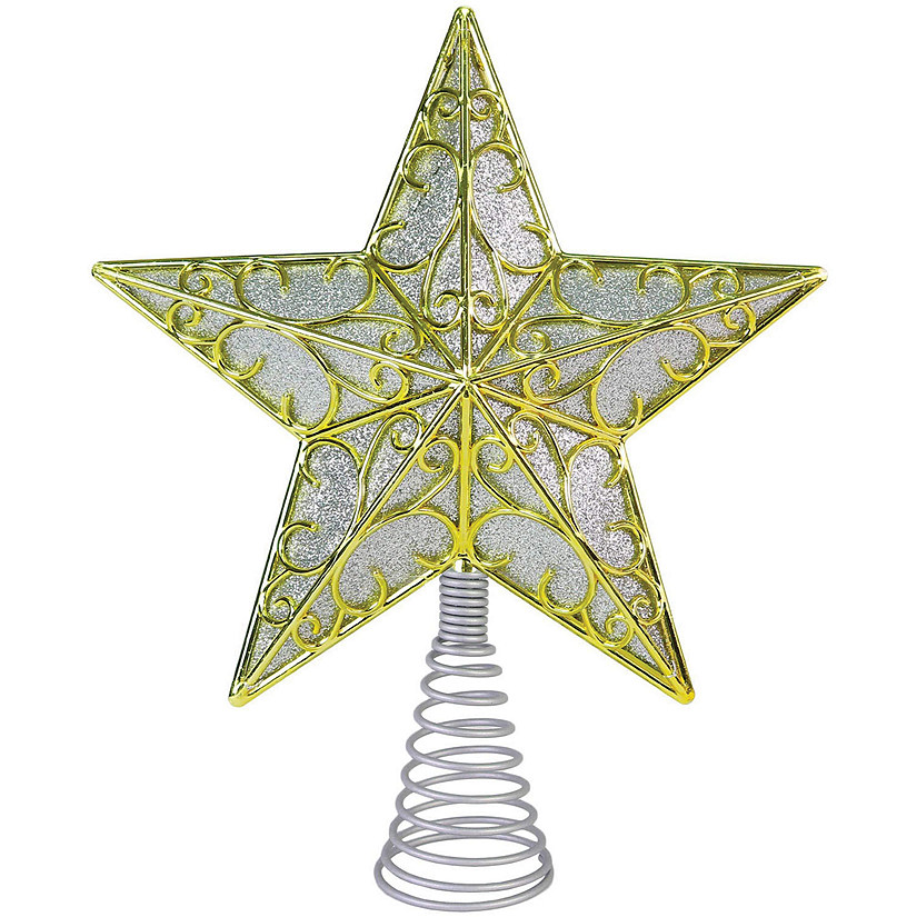 ORNATIVITY Jewel Star Tree Topper - Gold Glitter Sparkling Metal