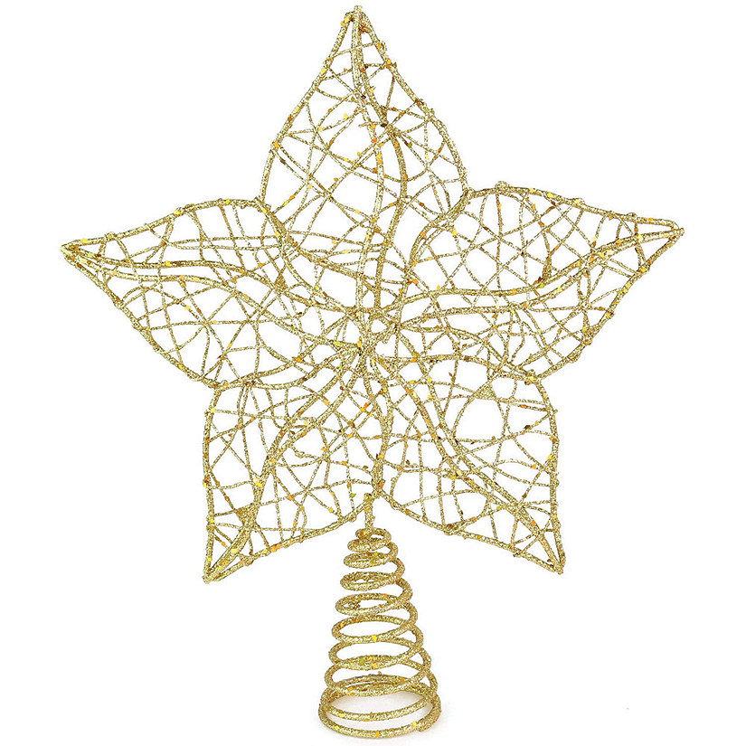 Ornativity Glittered Star Tree Topper - Christmas Gold Sparkle Wire Star Leafy Decoration Image