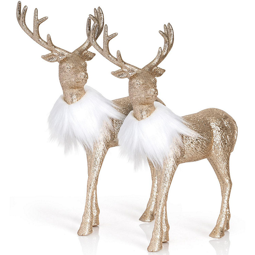 Ornativity Gold Glitter Christmas Reindeer - Holiday Party Deer Figurine Statues Dinner Tabletop Decorations Centerpiece - Pack of 2 Image