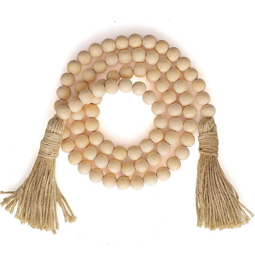 Ornativity Natural Wooden Beads Garland Rustic Farmhouse Country Wood Bead Home Decor Wall Hanging Accents With Boho Jute Tassels Oriental Trading - Home Decor Wooden Beads