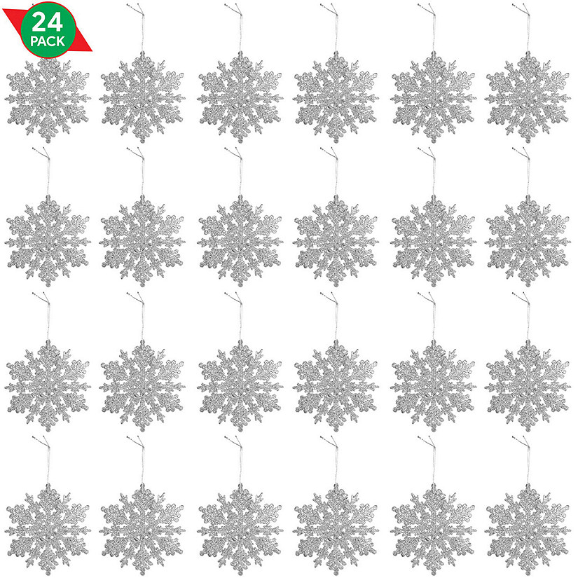 Ornativity Ornativity Glitter Snowflake Ornaments - Holiday Wedding Plastic Sparkling Hanging Snowflakes  Pack of 24 Image