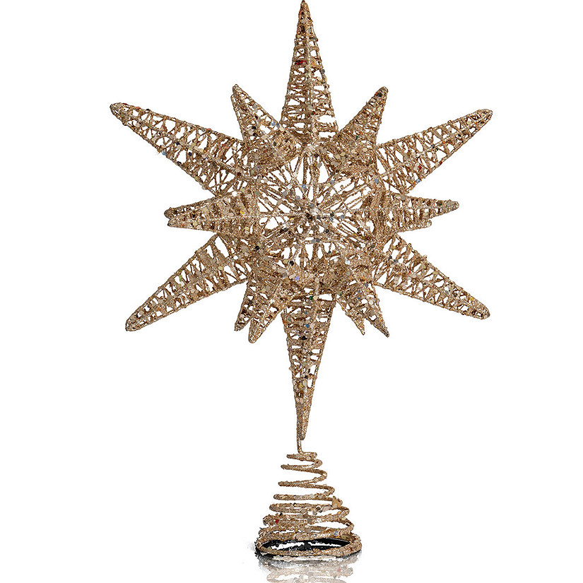 Ornativity White Gold Tree Topper Christmas Gold 3D Glitter Star Ornament Treetop Decoration Image