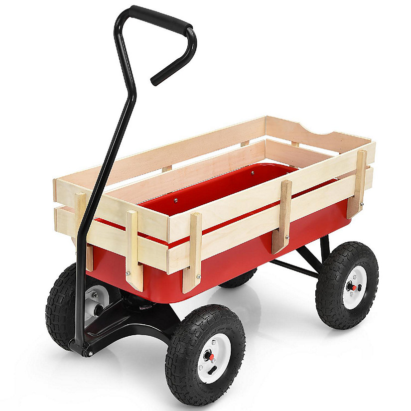 Outdoor Wagon Pulling Children Kid Garden Cart  w/ Wood Railing Red 330lbs Image