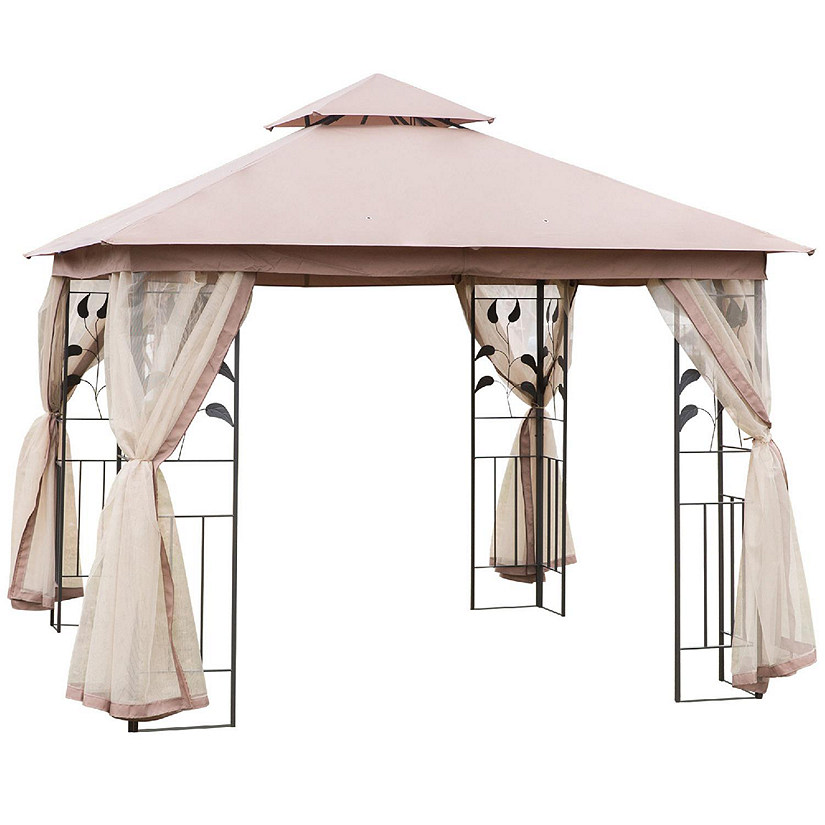 Outsunny 10' x 10' Outdoor Patio Gazebo Canopy with 2 Tier Polyester