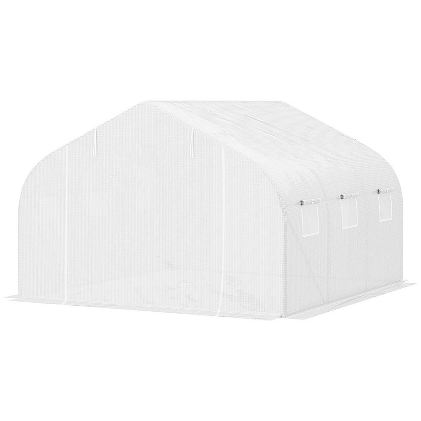 Outsunny 12' x 10' x 7' Outdoor Walk In Tunnel Greenhouse Hot House Roll up Windows Zippered Door PE Cover White Image