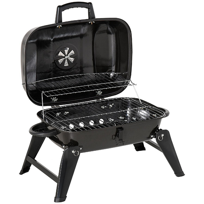 14'' Iron Tabletop Charcoal Grill with Portable Anti Scalding Handle Design Legs for Outdoor BBQ for Poolside Garden