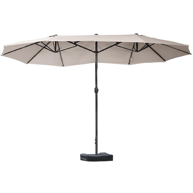 Outsunny 15' Steel Rectangular Outdoor Double Sided Market Patio Umbrella UV Sun Protection and Easy Crank Coffee Image