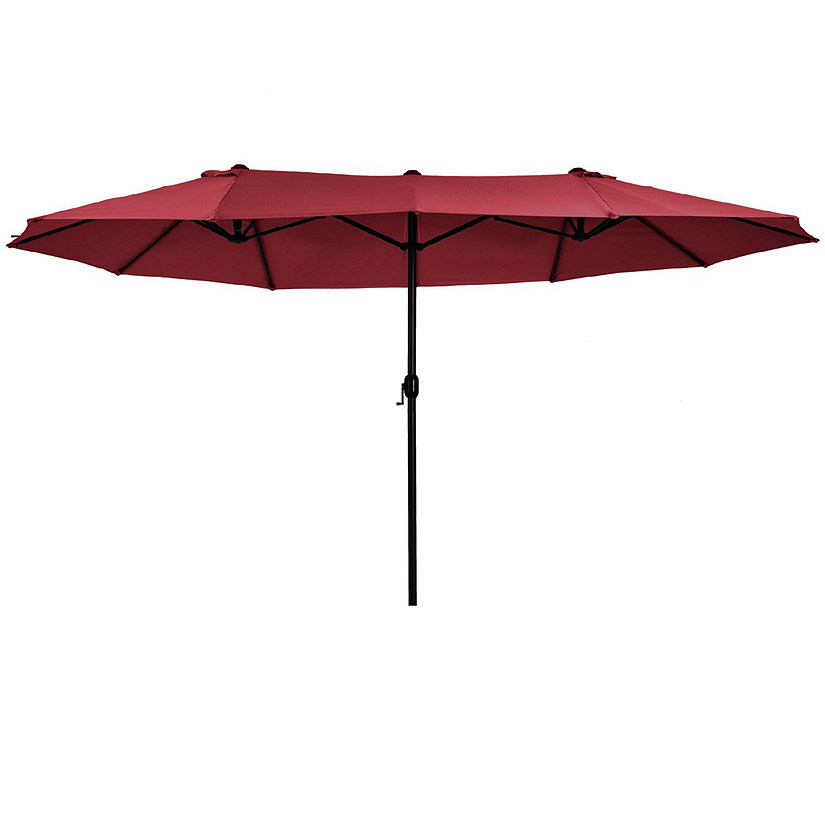Outsunny 15ft Patio Umbrella Double Sided Outdoor Market Extra Large Umbrella Crank Handle for Deck Lawn Backyard and Pool Wine Red Image