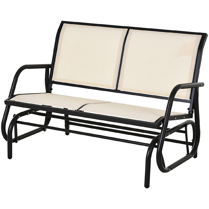 Outsunny 2 Person Outdoor Glider Bench Patio Double Swing Rocking Chair Loveseat w/Power Coated Steel Frame for Backyard Garden Porch Beige Image