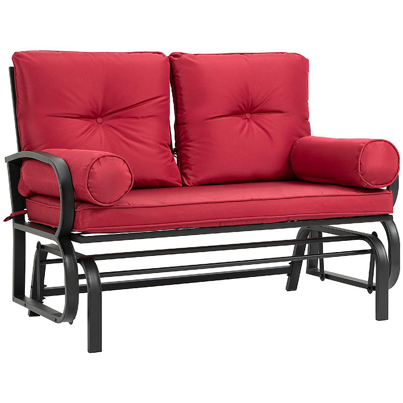 Outsunny 2 Person Outdoor Glider Chair Patio Double Rocking Loveseat Steel Frame and Cushions for Backyard Garden and Porch Red Image