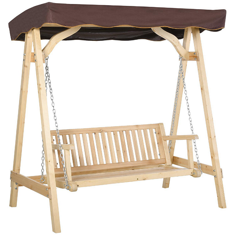 Outsunny 2 Person Outdoor Porch Swing Wooden Stand Strong A Frame Design and Adjustable Water Fighting Canopy Image