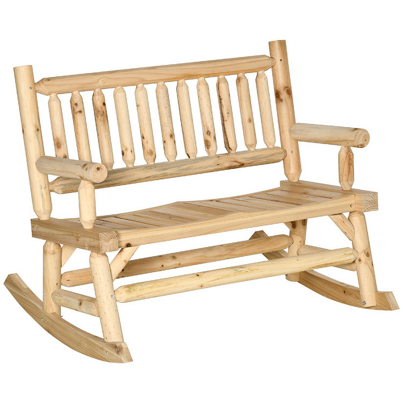 Outsunny 2 Person Wood Rocking Chair Log Design Heavy Duty Loveseat Image