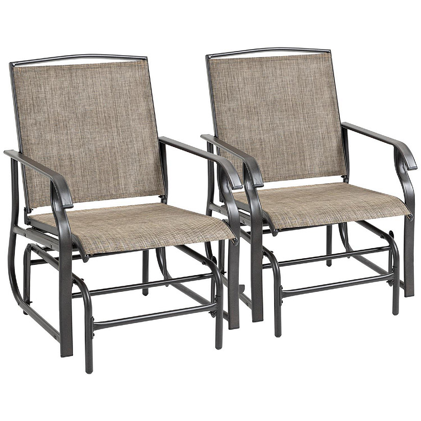 Outsunny 2 Pieces Rocking Chair Set Outdoor Gliders Pack of 2 Breathable Mesh Fabric Steel Frame Garden Patio Dark Brown Khaki Image